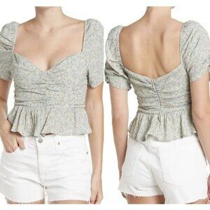 𝅺astr the Label NWT $88 Large Blue Ditsy Floral Sweetheart Neck Ruched Top (X)